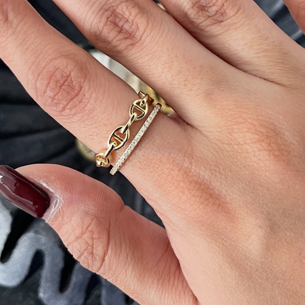 Gold Chain and Pave Ring - Size 6
